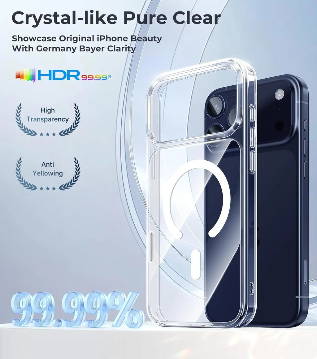 Transparent Magnetic MagSafe iPhone Case – Wireless Charging Cover for iPhone 12 to 17 Pro Max Air