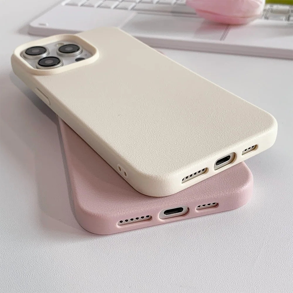 Leather iPhone Case – Shockproof Soft TPU Cover for iPhone 7 to 17 Pro Max | Premium Faux Leather