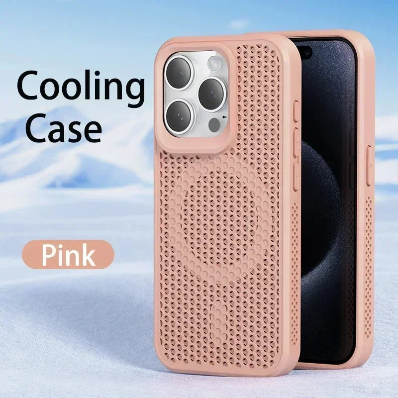 Cooling Heat Dissipation iPhone Case – Breathable Hard Back MagSafe Cover for iPhone 11 to 17 Pro Max