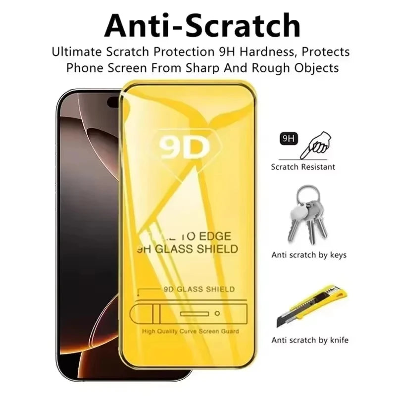9D Full Cover Tempered Glass Screen Protector for iPhone – 1 to 5 Pack for iPhone X to 17 Pro Max