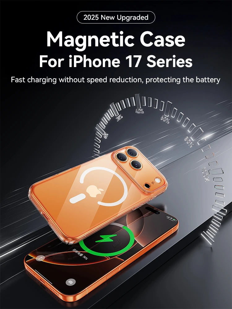Joyroom Magnetic Anti-Yellow Transparent iPhone Case – Thin Wireless Charging Cover for iPhone 16 & 17 Pro Max Air