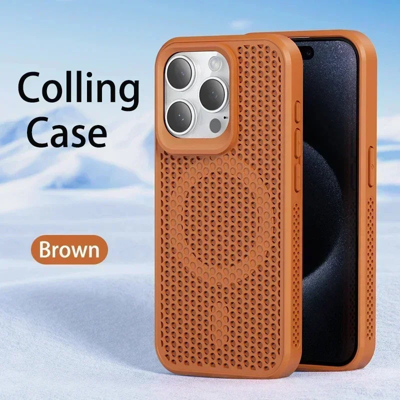 Cooling Heat Dissipation iPhone Case – Breathable Hard Back MagSafe Cover for iPhone 11 to 17 Pro Max