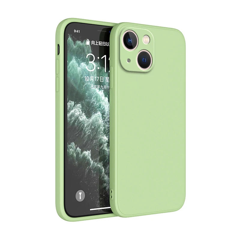 Square Liquid Silicone iPhone Case – Luxury Camera Protective Cover for iPhone 11 to 14 Pro Max