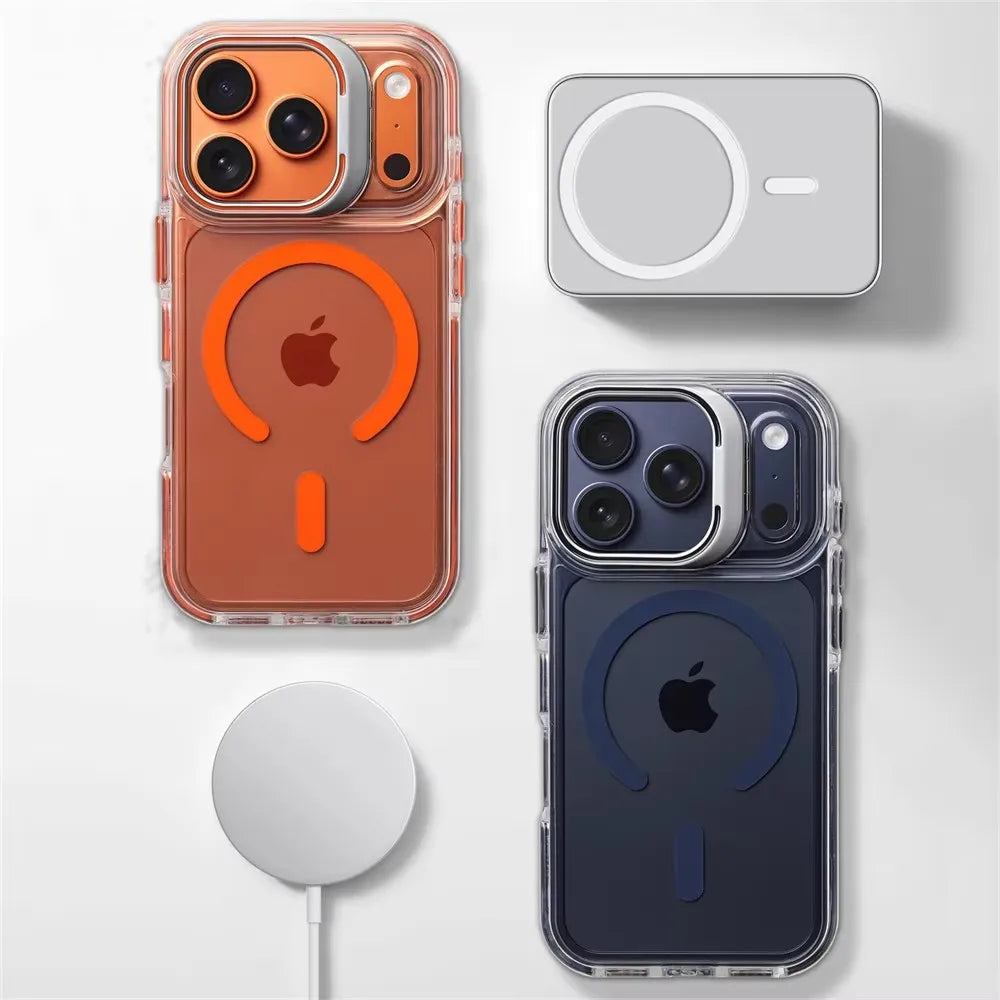 Luxury Magnetic Shockproof Clear Bumper Case — MagSafe Stand Cover for iPhone 17 16 15 14 13 12