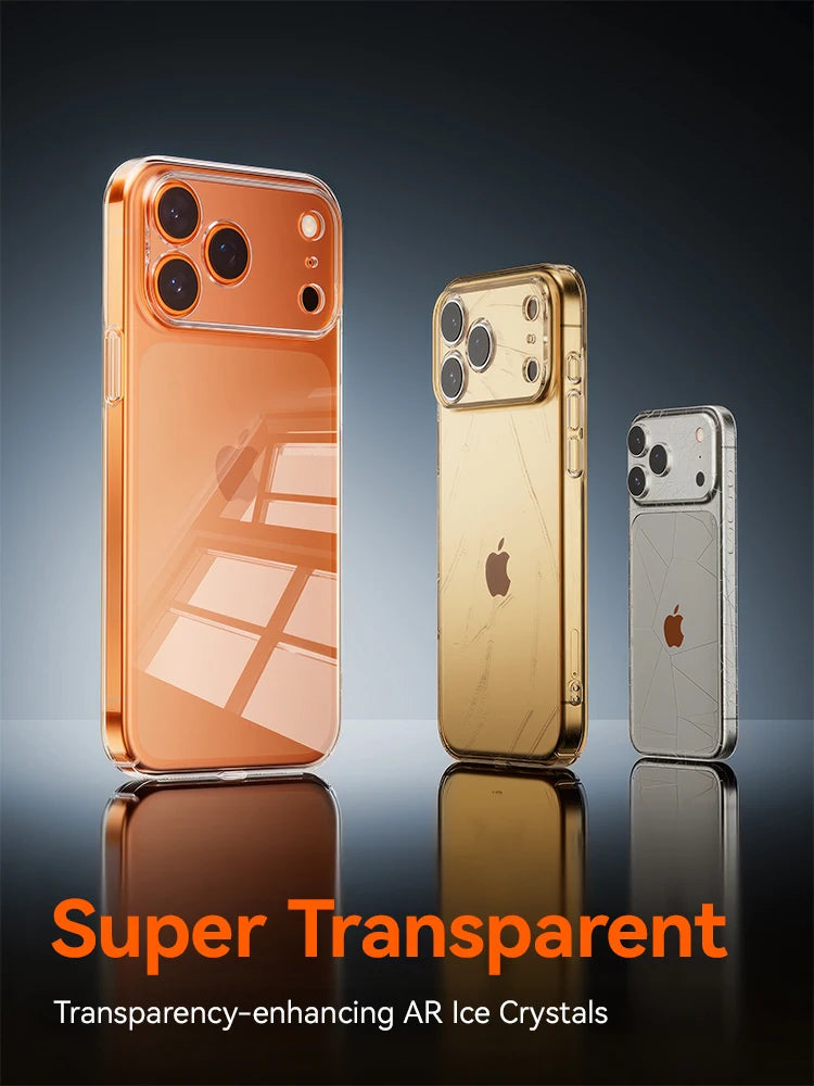 Joyroom Crystal Transparent iPhone Case – No Yellowing Lens Protection Cover for iPhone 15 16 17 Pro Max
