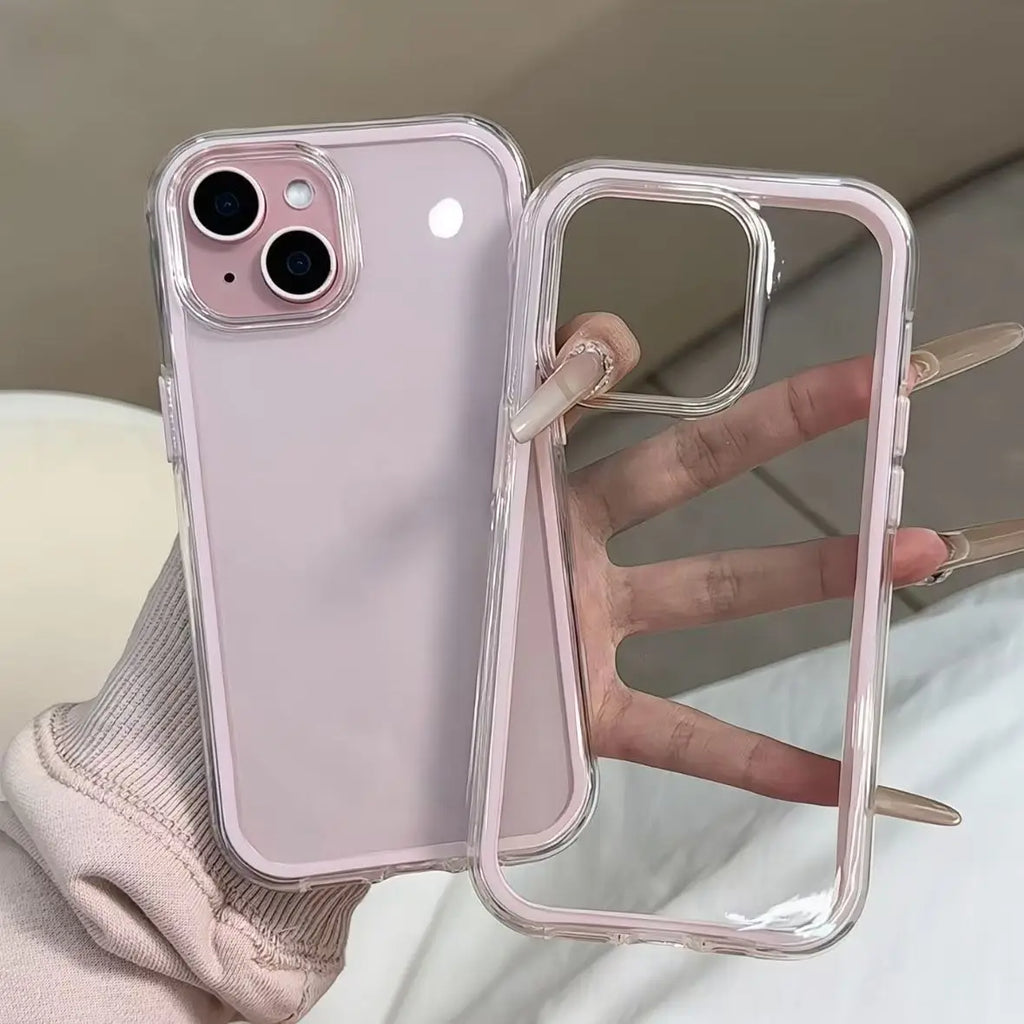 Luxury Candy Color Frame Clear Back iPhone Case – Shockproof Acrylic Bumper Cover for iPhone 11 to 17 Pro Max