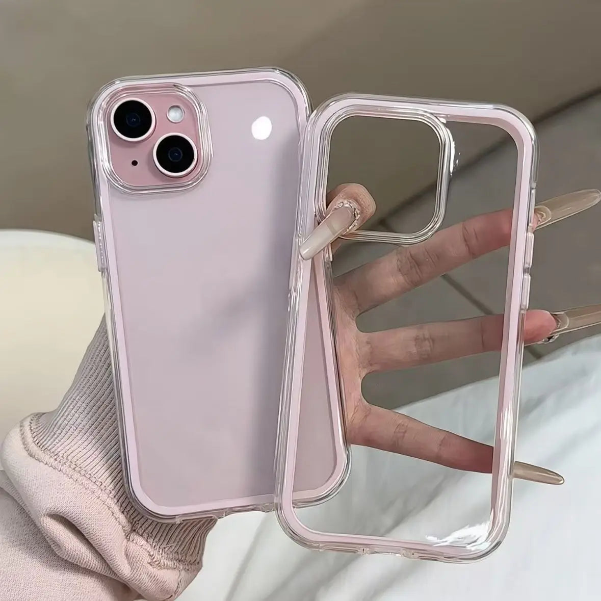 Luxury Candy Color Frame Clear Back iPhone Case – Shockproof Acrylic Bumper Cover for iPhone 11 to 17 Pro Max
