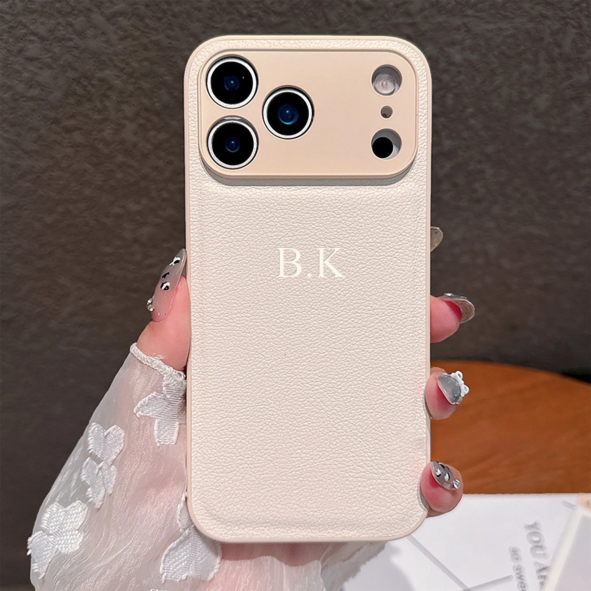 Personalized Luxury Custom Name iPhone Case – 3D Hot Engraved Faux Leather Cover for iPhone 13 to 17 Pro Max