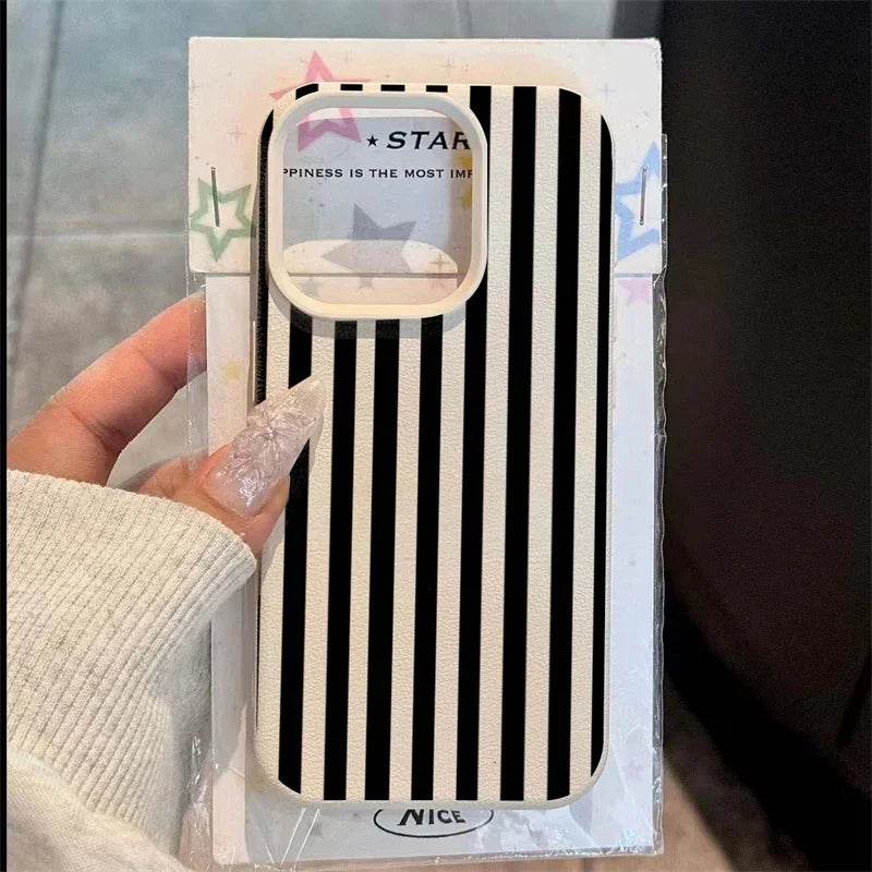 Colorful Striped Minimalist iPhone Case – INS Aesthetic Couple Cover for iPhone 7 to 17 Pro Max