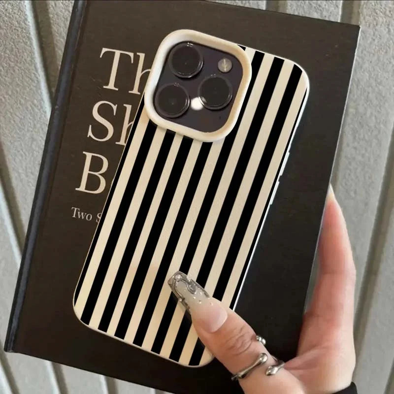 Colorful Striped Minimalist iPhone Case – INS Aesthetic Couple Cover for iPhone 7 to 17 Pro Max