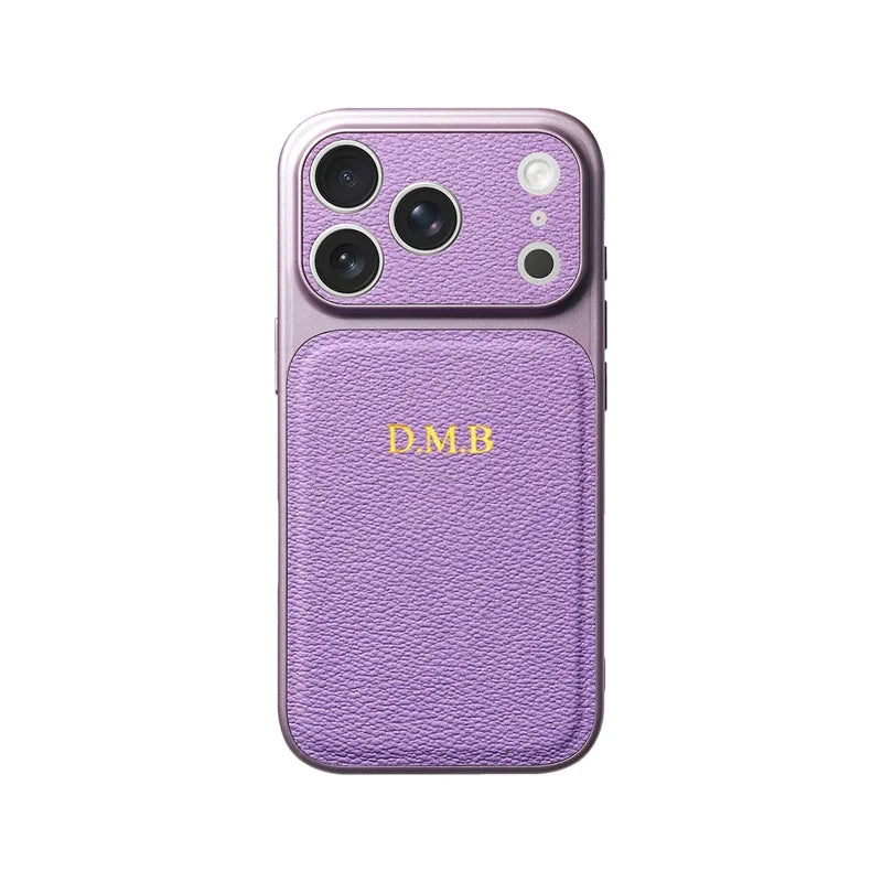 Personalised Gold & Silver Initials Leather iPhone Case – Luxury Lens Protection for iPhone 13 to 17 Pro Max Air