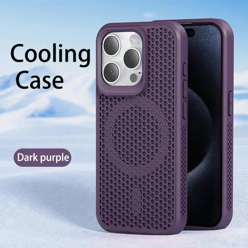 Cooling Heat Dissipation iPhone Case – Breathable Hard Back MagSafe Cover for iPhone 11 to 17 Pro Max