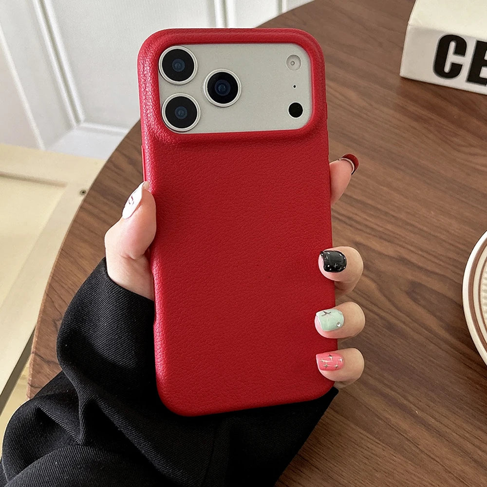 Luxury Leather Texture Shockproof iPhone Case – Soft TPU Cover for iPhone 11 to 17 Pro Max Air