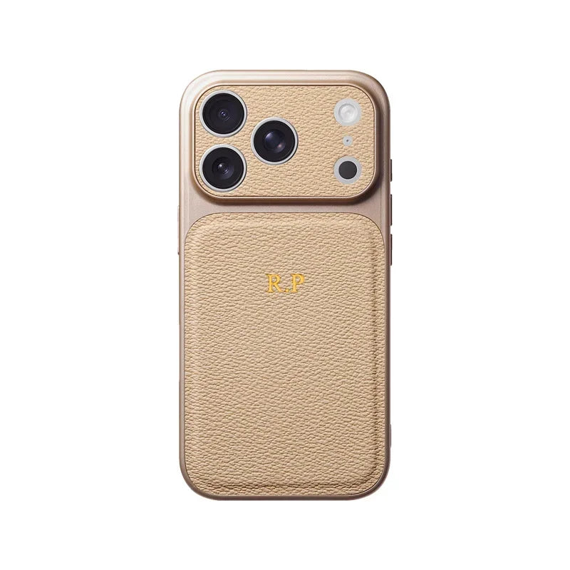 Personalised Gold & Silver Initials Leather iPhone Case – Luxury Lens Protection for iPhone 13 to 17 Pro Max Air