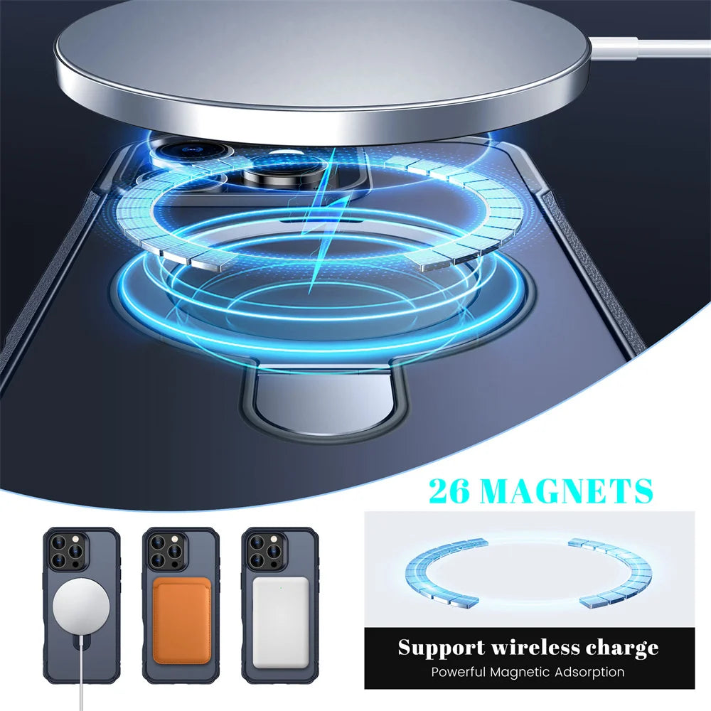 MagSafe Magnetic Fold Stand iPhone Case – Wireless Charging Compatible for iPhone 12 to 17 Pro Max