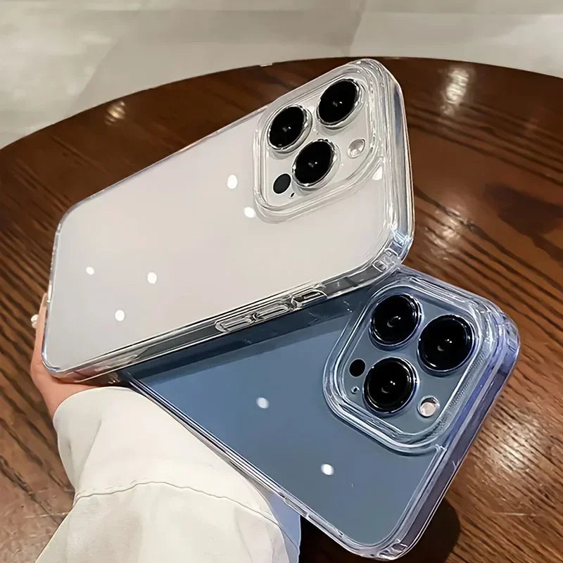 Luxury HD Clear Hard Acrylic iPhone Case – Shockproof Transparent Back Cover for iPhone 11 to 17 Pro Max