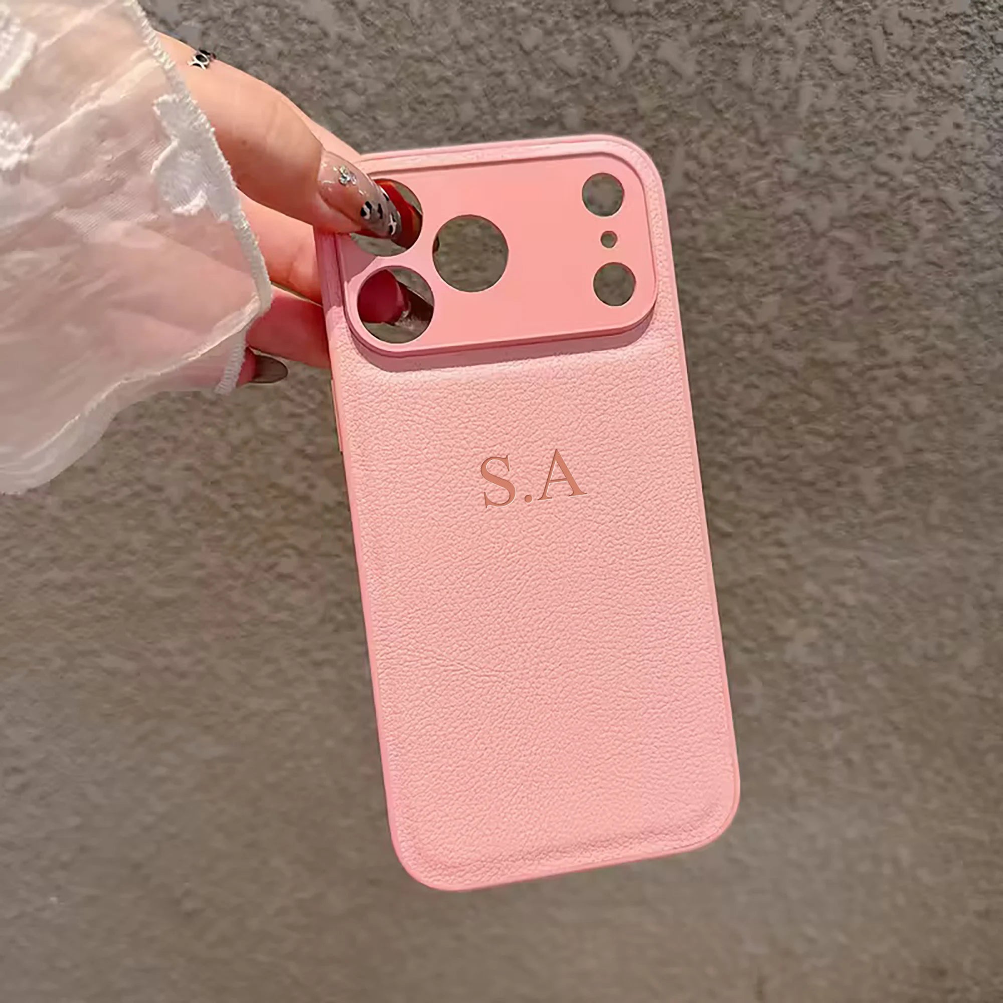 Personalized Luxury Custom Name iPhone Case – 3D Hot Engraved Faux Leather Cover for iPhone 13 to 17 Pro Max