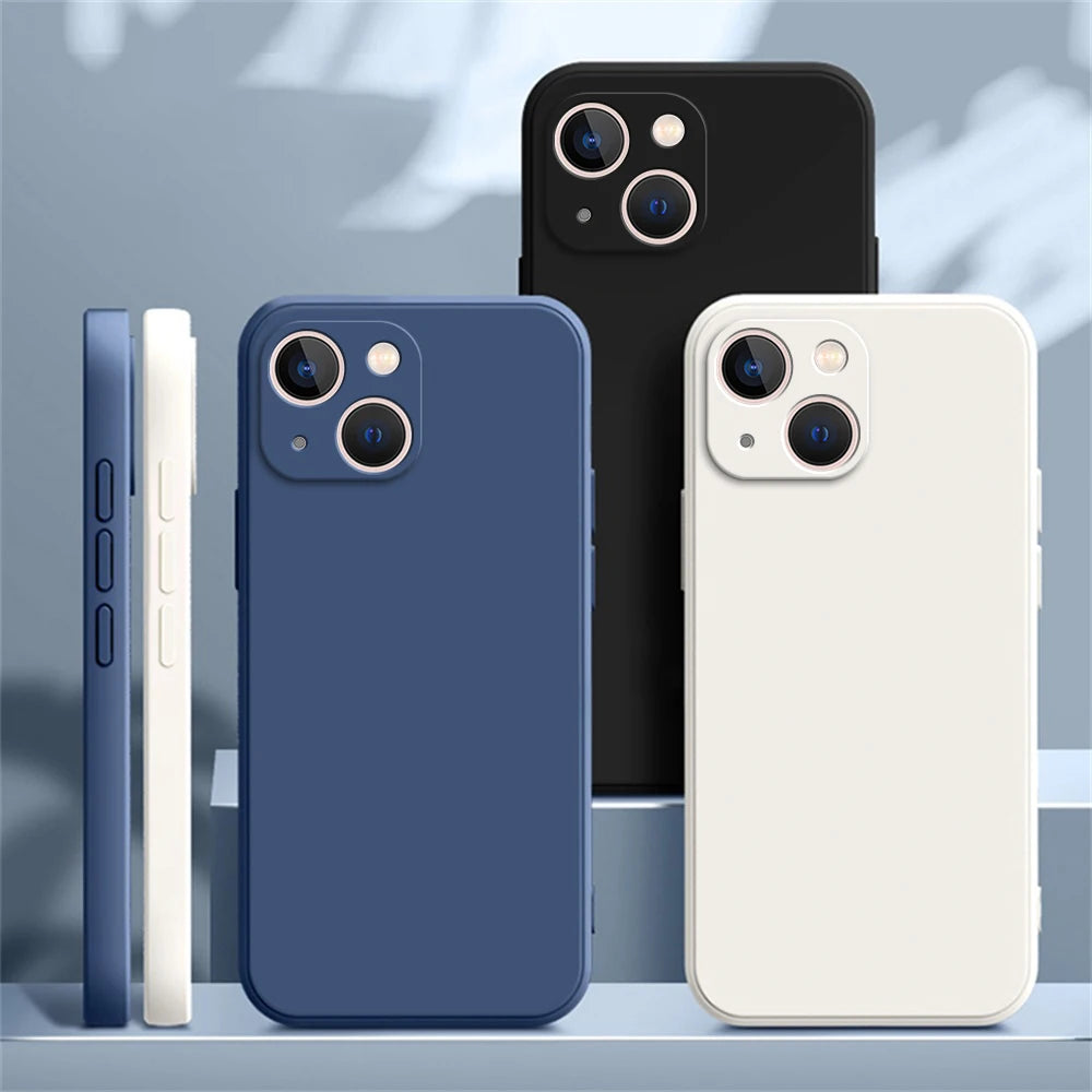 Square Liquid Silicone iPhone Case – Luxury Camera Protective Cover for iPhone 11 to 14 Pro Max
