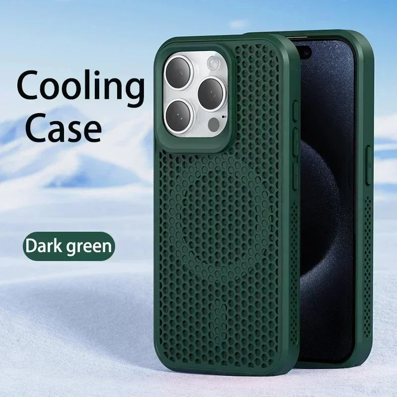Cooling Heat Dissipation iPhone Case – Breathable Hard Back MagSafe Cover for iPhone 11 to 17 Pro Max
