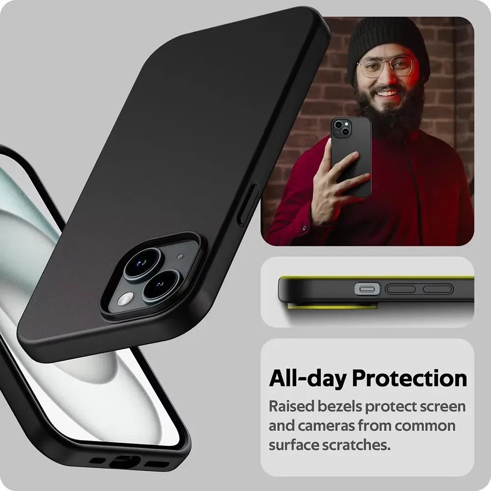 Luxury Matte Silicone Soft iPhone Case – Solid Black Back Cover for iPhone 7 to 16 Pro Max