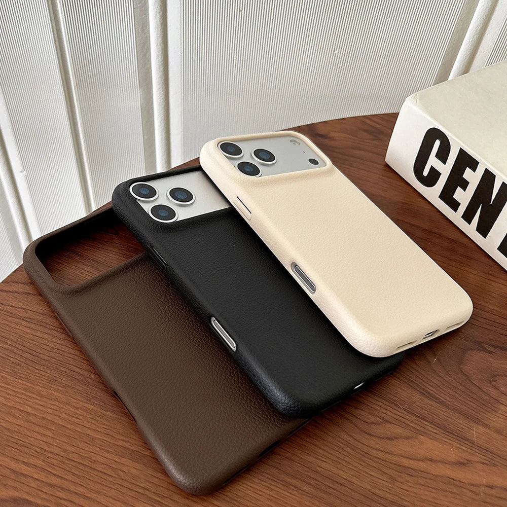 Luxury Leather Texture Shockproof iPhone Case – Soft TPU Cover for iPhone 11 to 17 Pro Max Air