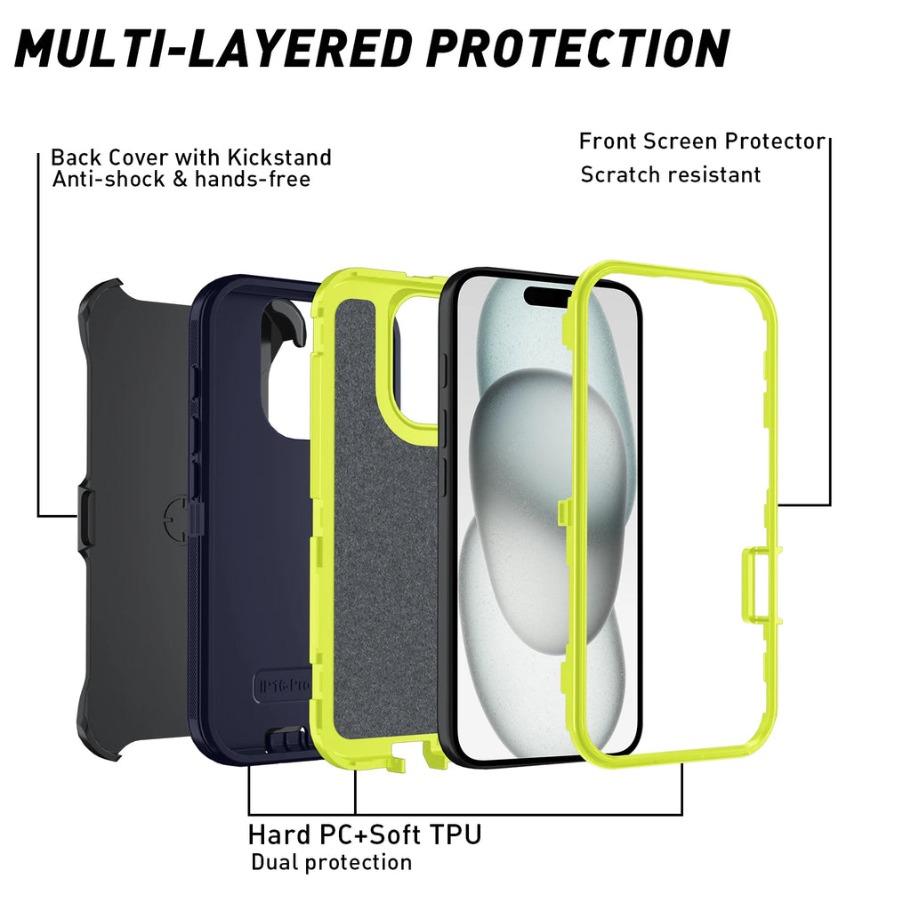 Armor Shockproof Defender iPhone Case – Hard PC + TPU Back Cover for iPhone 7 to 15 Pro Max