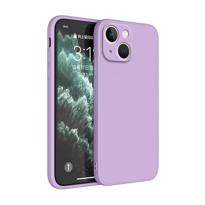 Square Liquid Silicone iPhone Case – Luxury Camera Protective Cover for iPhone 11 to 14 Pro Max