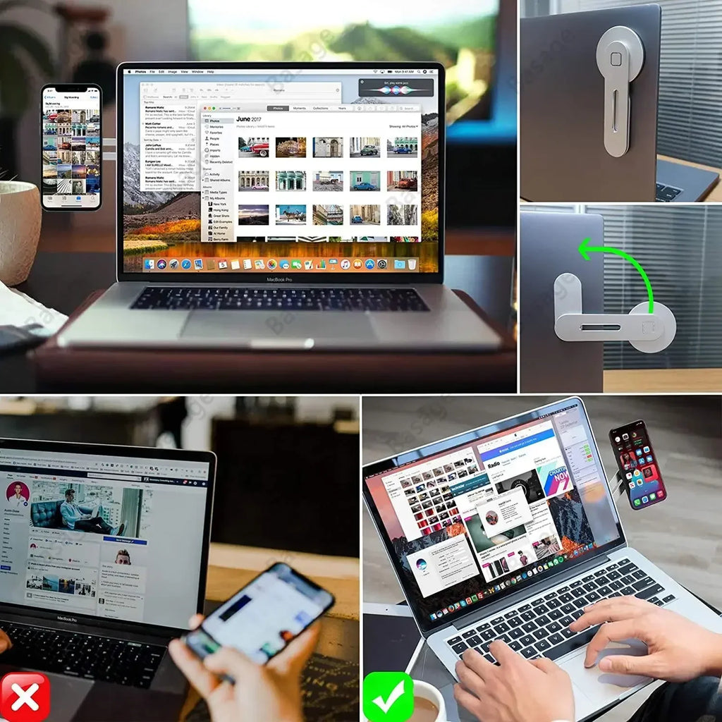 Magnetic Phone Holder for Laptop & Monitor — Slim, Foldable, Universal