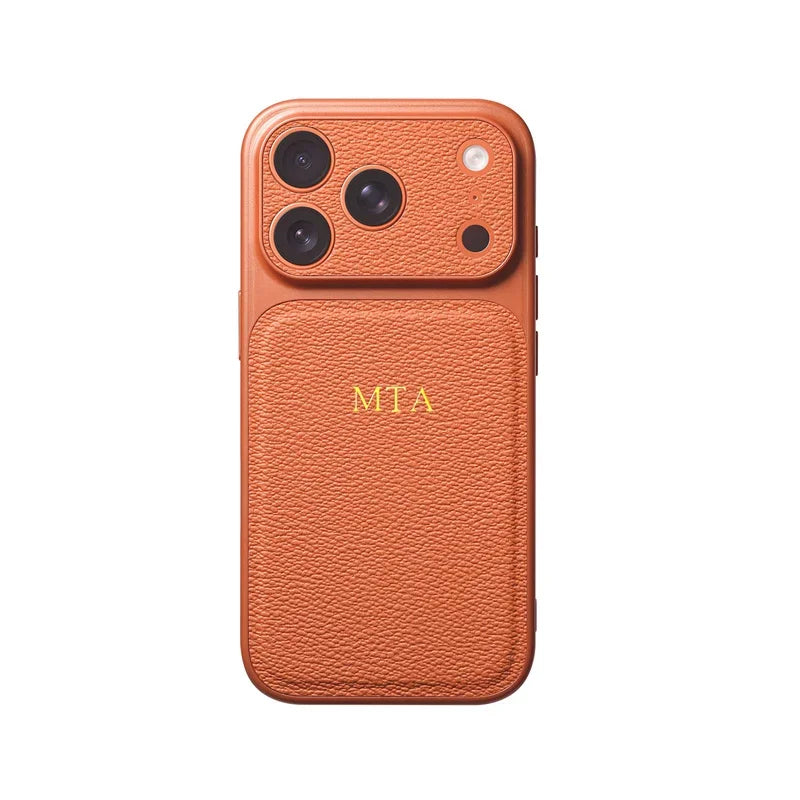 Personalised Gold & Silver Initials Leather iPhone Case – Luxury Lens Protection for iPhone 13 to 17 Pro Max Air