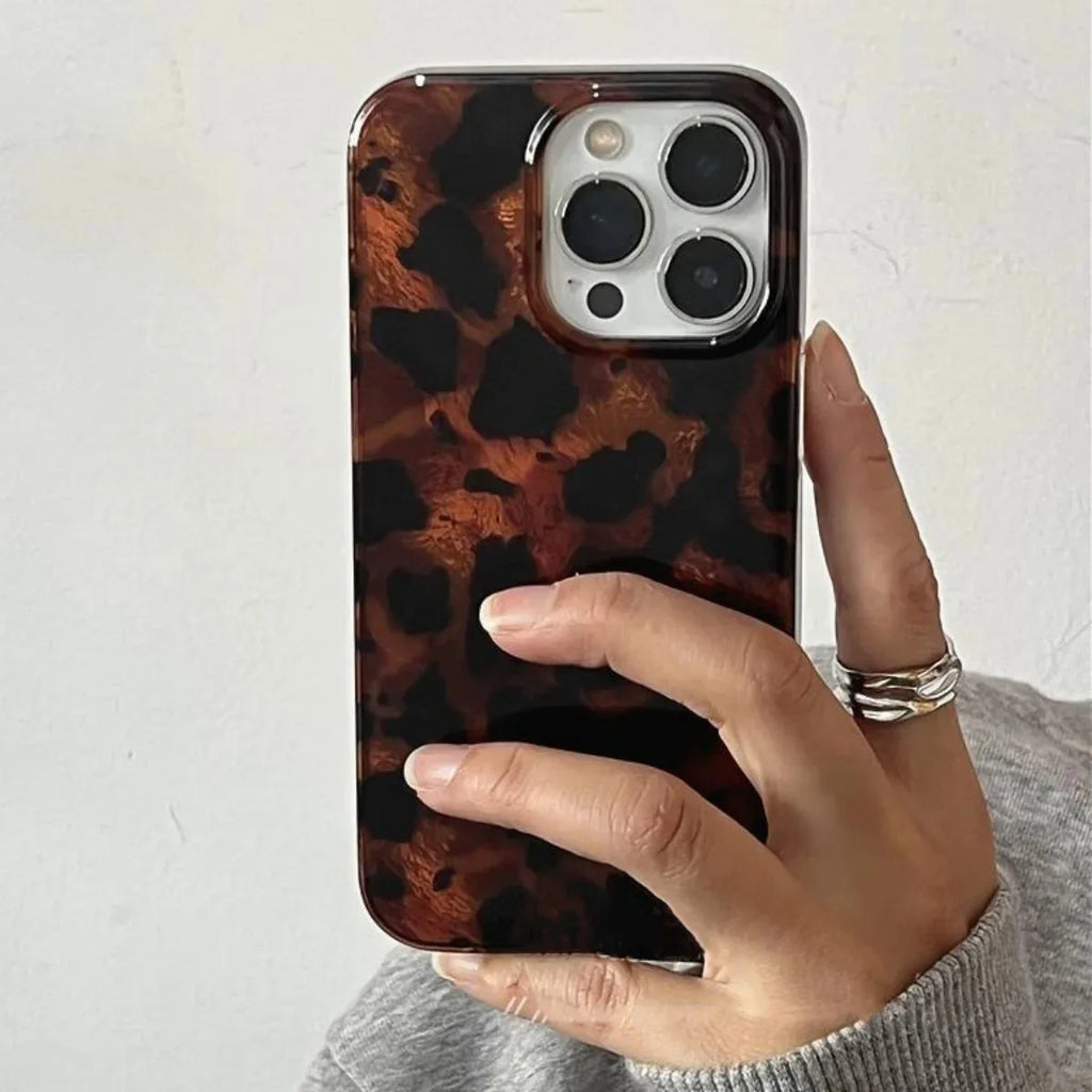 Retro Amber Laser Leopard Print iPhone Case – Stylish Soft Cover for iPhone 7 to 17 Pro Max