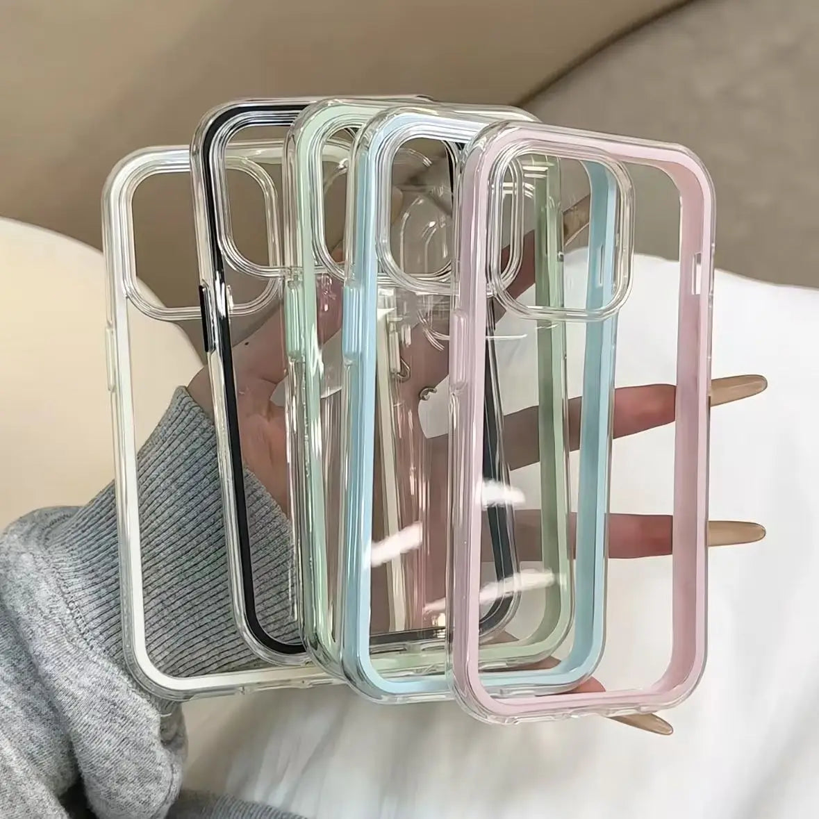 Luxury Candy Color Frame Clear Back iPhone Case – Shockproof Acrylic Bumper Cover for iPhone 11 to 17 Pro Max