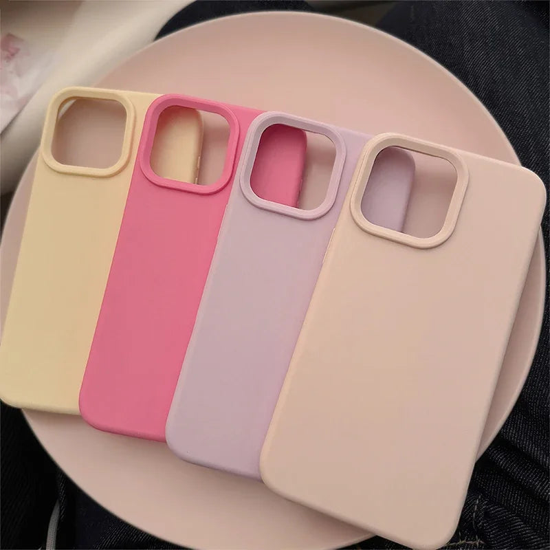 Dopamine-Inspired Silicone iPhone Case – Solid Color Simple Fashion Cover for iPhone 11 to 17 Pro Max