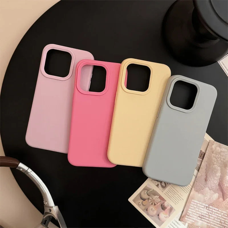 Dopamine-Inspired Silicone iPhone Case – Solid Color Simple Fashion Cover for iPhone 11 to 17 Pro Max