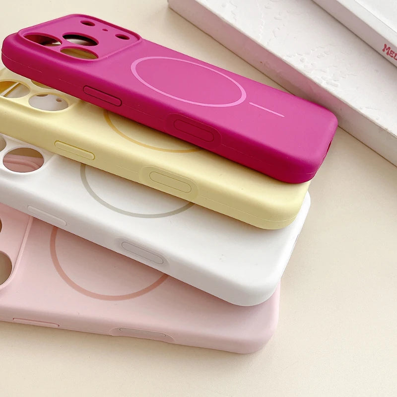 MagSafe Solid Color Silicone iPhone Case – Magnetic Wireless Charging Bumper Cover for iPhone 17 Pro Max Air