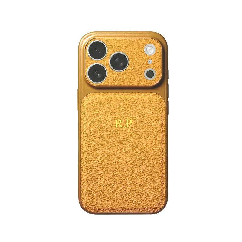 Personalised Gold & Silver Initials Leather iPhone Case – Luxury Lens Protection for iPhone 13 to 17 Pro Max Air