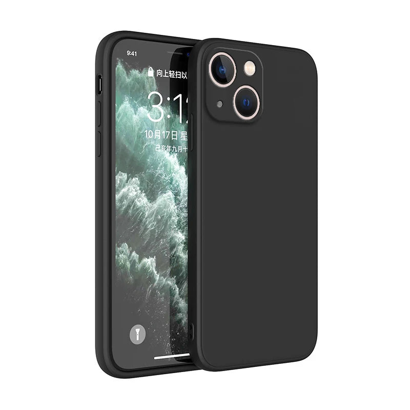 Square Liquid Silicone iPhone Case – Luxury Camera Protective Cover for iPhone 11 to 14 Pro Max