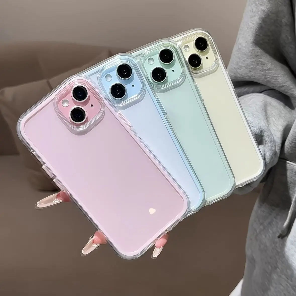 Luxury Candy Color Frame Clear Back iPhone Case – Shockproof Acrylic Bumper Cover for iPhone 11 to 17 Pro Max