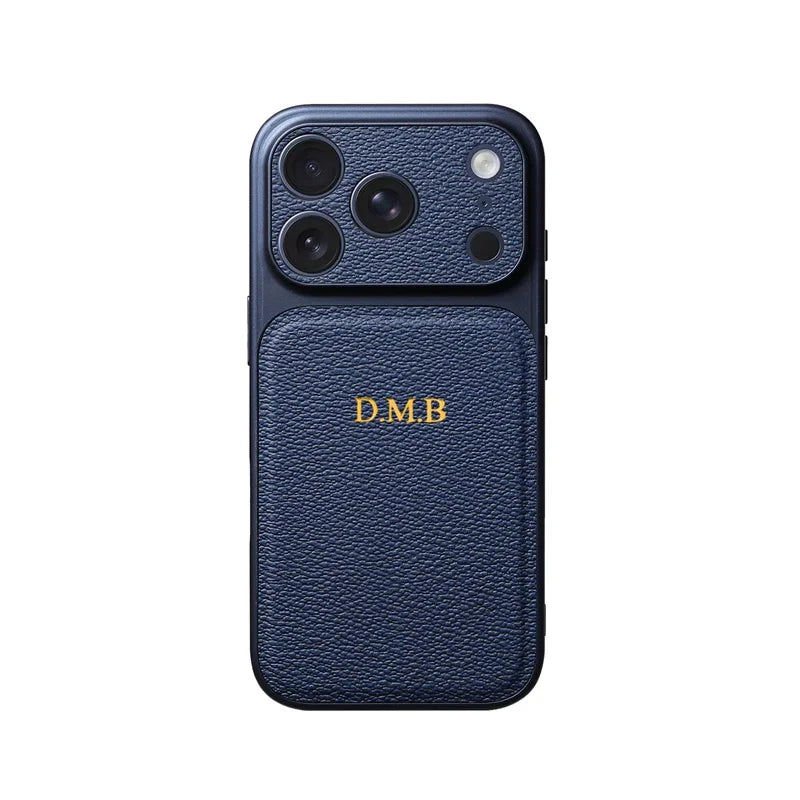 Personalised Gold & Silver Initials Leather iPhone Case – Luxury Lens Protection for iPhone 13 to 17 Pro Max Air