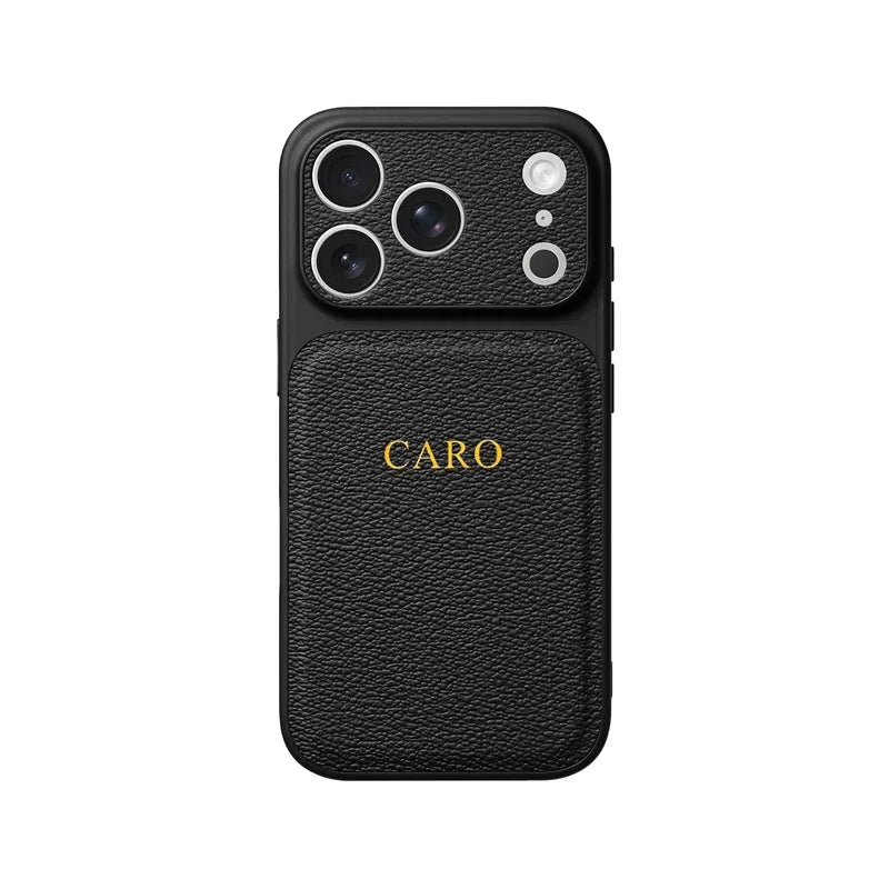 Personalised Gold & Silver Initials Leather iPhone Case – Luxury Lens Protection for iPhone 13 to 17 Pro Max Air
