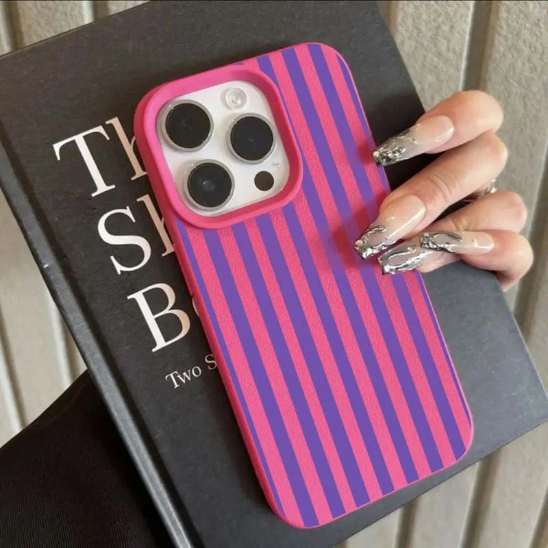 Colorful Striped Minimalist iPhone Case – INS Aesthetic Couple Cover for iPhone 7 to 17 Pro Max