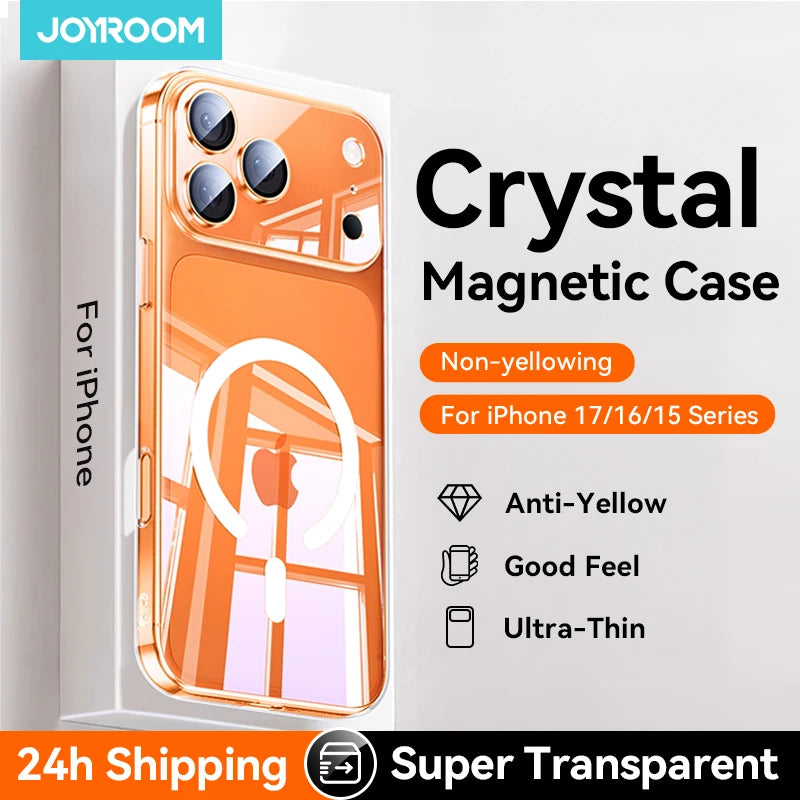 Joyroom Magnetic Anti-Yellow Transparent iPhone Case – Thin Wireless Charging Cover for iPhone 16 & 17 Pro Max Air
