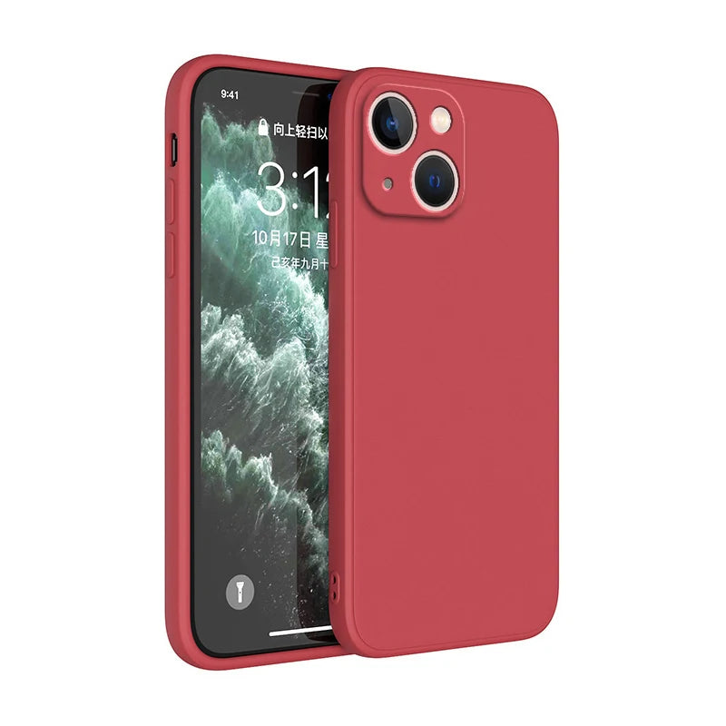 Square Liquid Silicone iPhone Case – Luxury Camera Protective Cover for iPhone 11 to 14 Pro Max