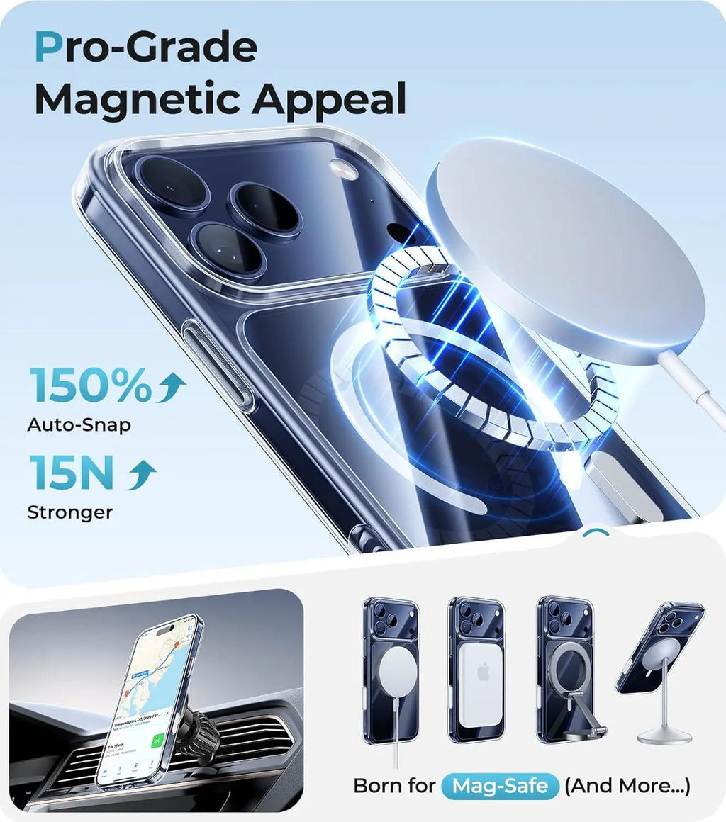 Transparent Magnetic MagSafe iPhone Case – Wireless Charging Cover for iPhone 12 to 17 Pro Max Air