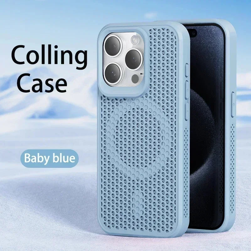 Cooling Heat Dissipation iPhone Case – Breathable Hard Back MagSafe Cover for iPhone 11 to 17 Pro Max