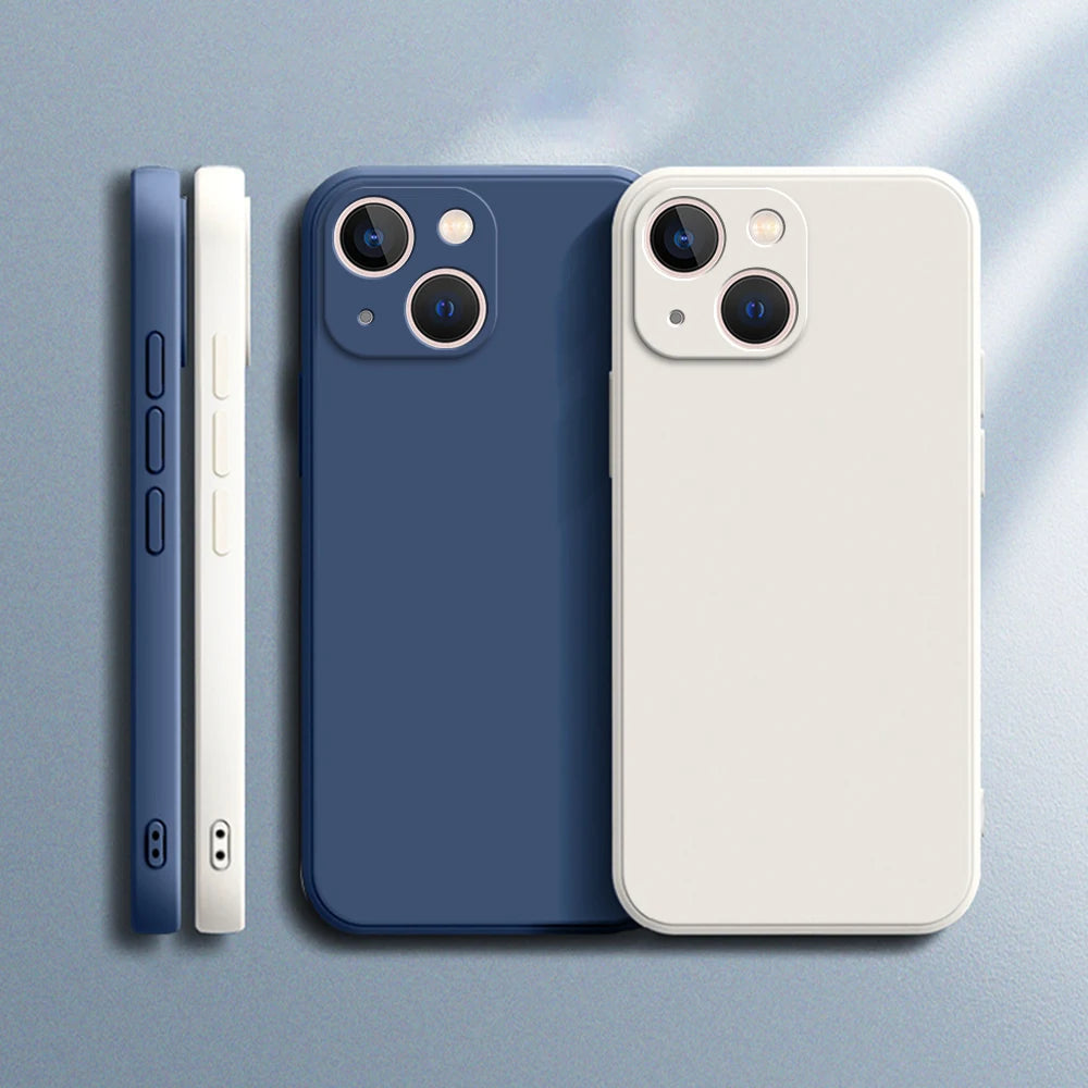 Square Liquid Silicone iPhone Case – Luxury Camera Protective Cover for iPhone 11 to 14 Pro Max