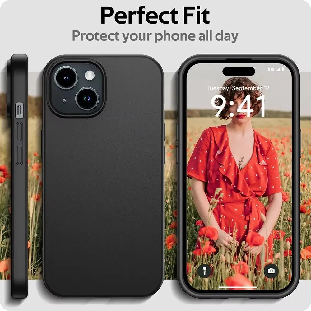 Luxury Matte Silicone Soft iPhone Case – Solid Black Back Cover for iPhone 7 to 16 Pro Max