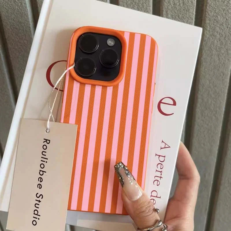 Colorful Striped Minimalist iPhone Case – INS Aesthetic Couple Cover for iPhone 7 to 17 Pro Max