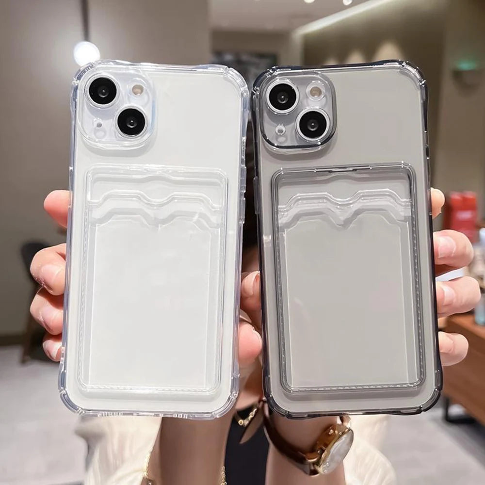 Transparent Card Bag Holder iPhone Case – Slim Wallet Case with Card Slot for iPhone 7 to 17 Pro Max