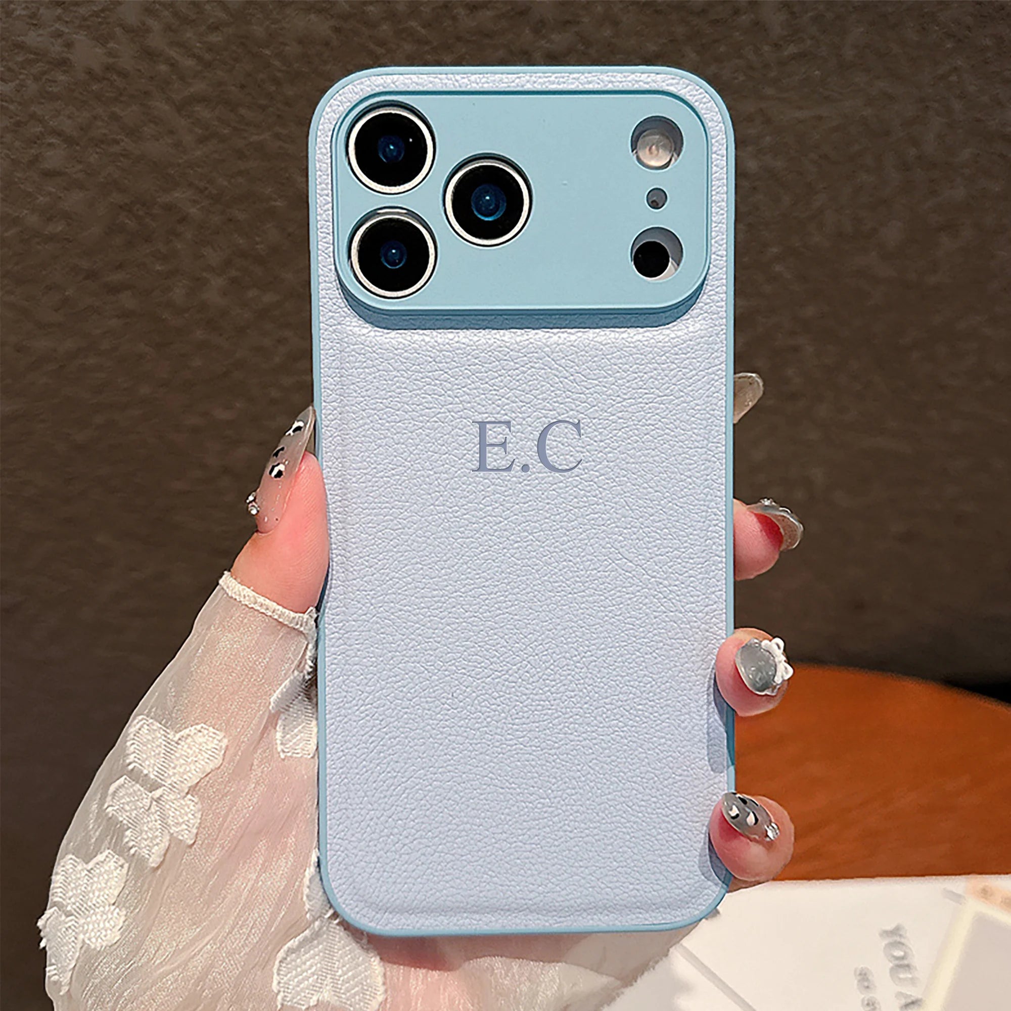 Personalized Luxury Custom Name iPhone Case – 3D Hot Engraved Faux Leather Cover for iPhone 13 to 17 Pro Max