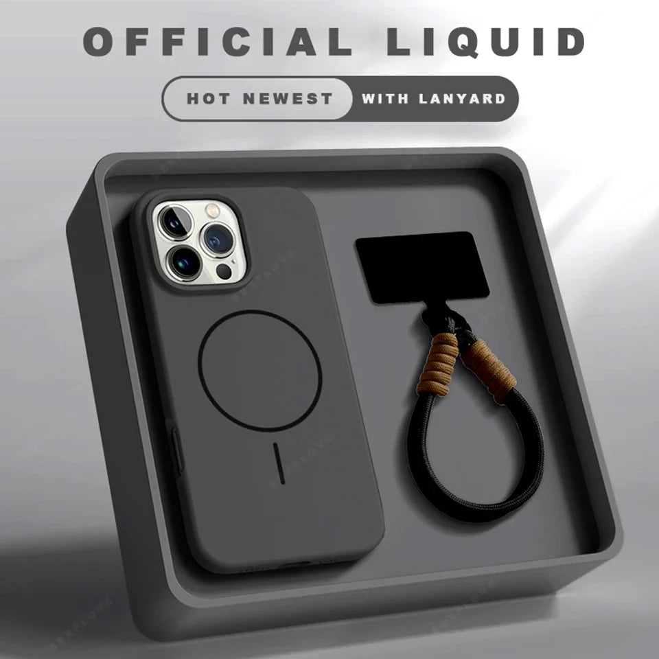 Magnetic iPhone Case With Lanyard – MagSafe Silicone Strap Protector for iPhone 11 to 16 Pro Max Plus